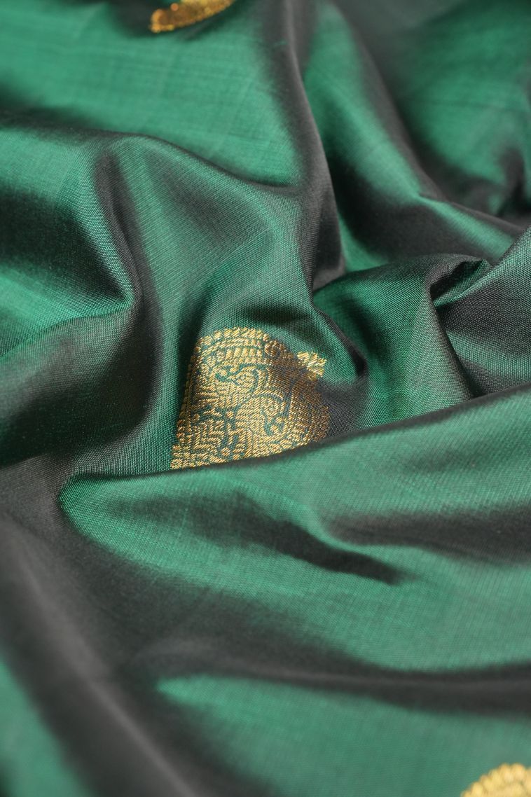 Bottle Green Kanchipuram Silk Sarees with Gold Zari Buttis (small Dots Or Motifs) view 4