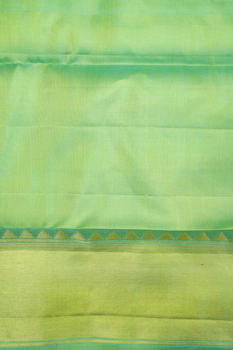 Chartreuse Green Kanchipuram Silk Sarees with Gold Zari Geometric Shapes view 3