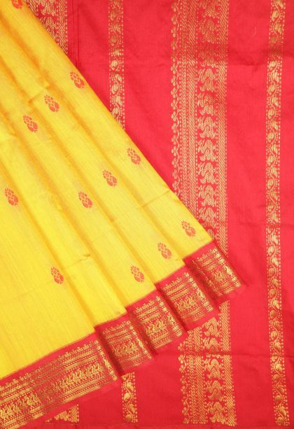 Lemon Yellow Kalyani Cotton with Without Zari Zari Buttis (small Dots Or Motifs)