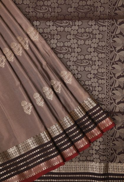 Tawny Brown Soft Silk Saree with Copper Zari Buttis (small Dots Or Motifs)