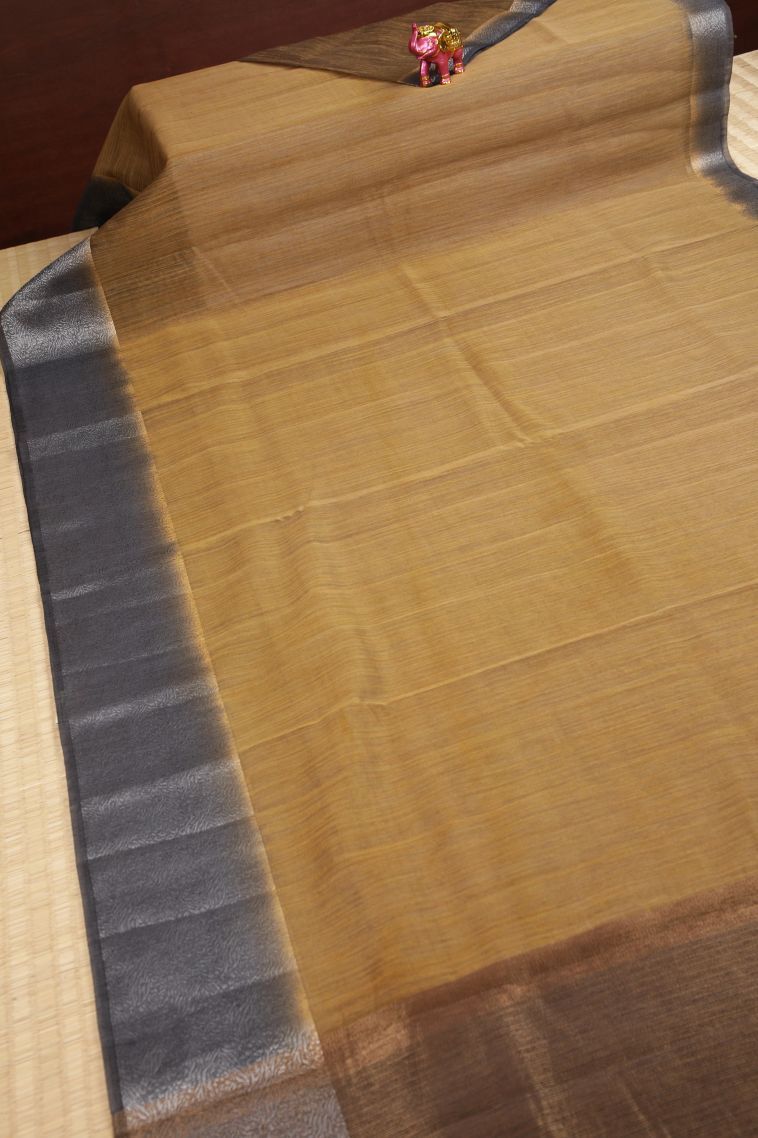 Gold Tussar Saree with Without Zari Zari Plain view 2