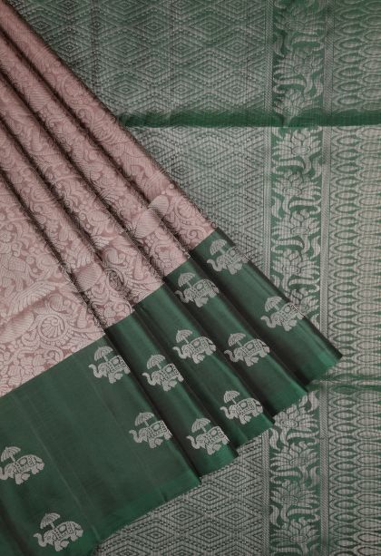 Rosewood Pink Soft Silk Saree with Silver Zari Floral Patterns