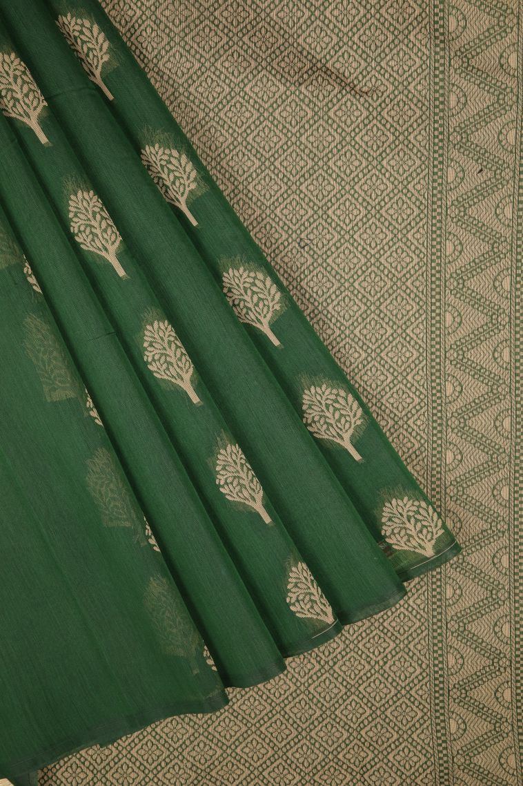 Bottle Green Silk Cotton with Without Zari Zari Buttis (small Dots Or Motifs) view 1