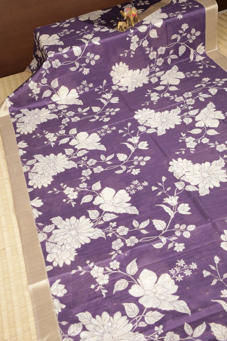 Mauve Purple Tussar Saree with Without Zari Zari Floral Patterns view 2