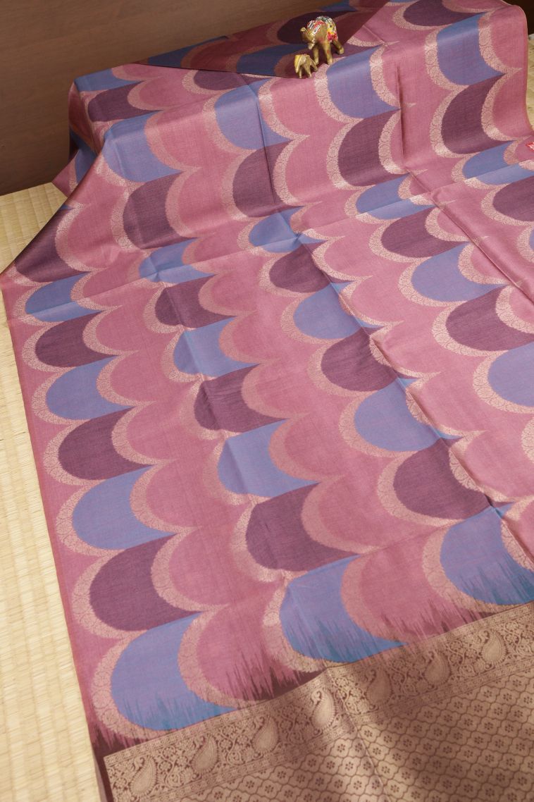 Lemonade Pink Tussar Saree with Without Zari Zari Floral Patterns view 2