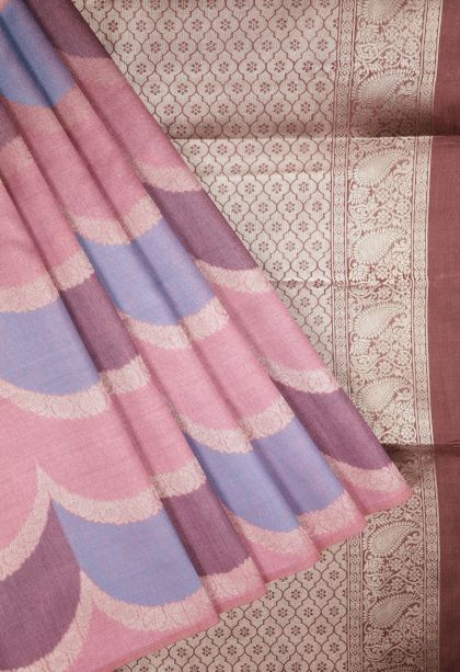 Lemonade Pink Tussar Saree with Without Zari Zari Floral Patterns