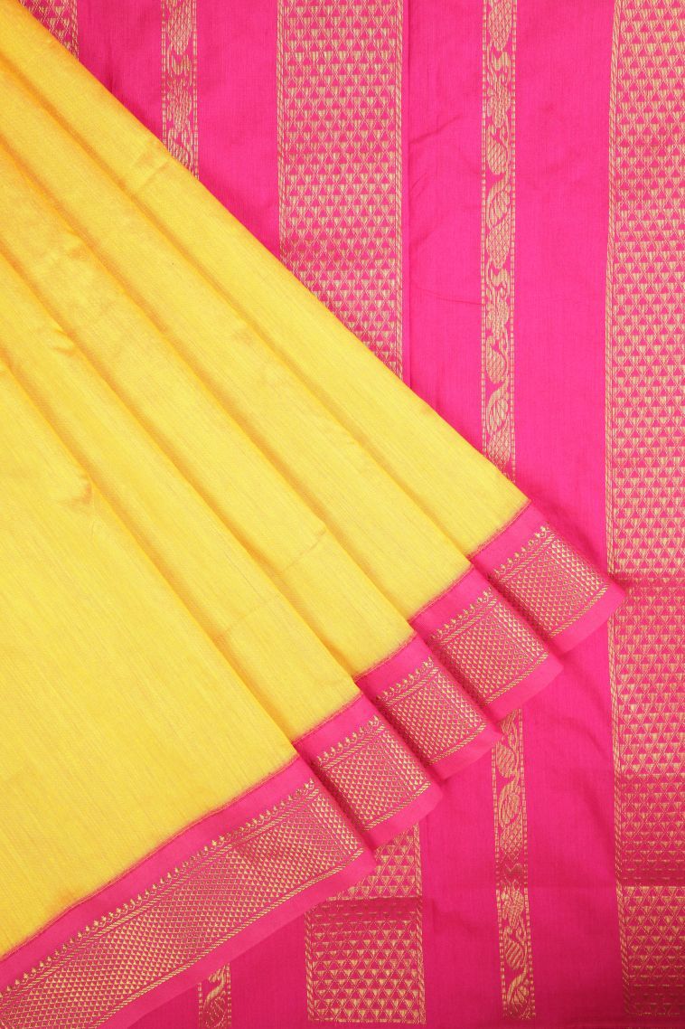 Lemon Yellow Kalyani Cotton with Without Zari Zari Plain view 1
