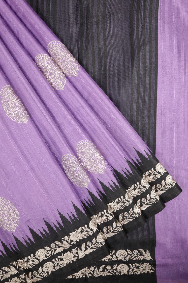 Orchid Purple Tussar Saree with Without Zari Zari Buttis (small Dots Or Motifs) view 1