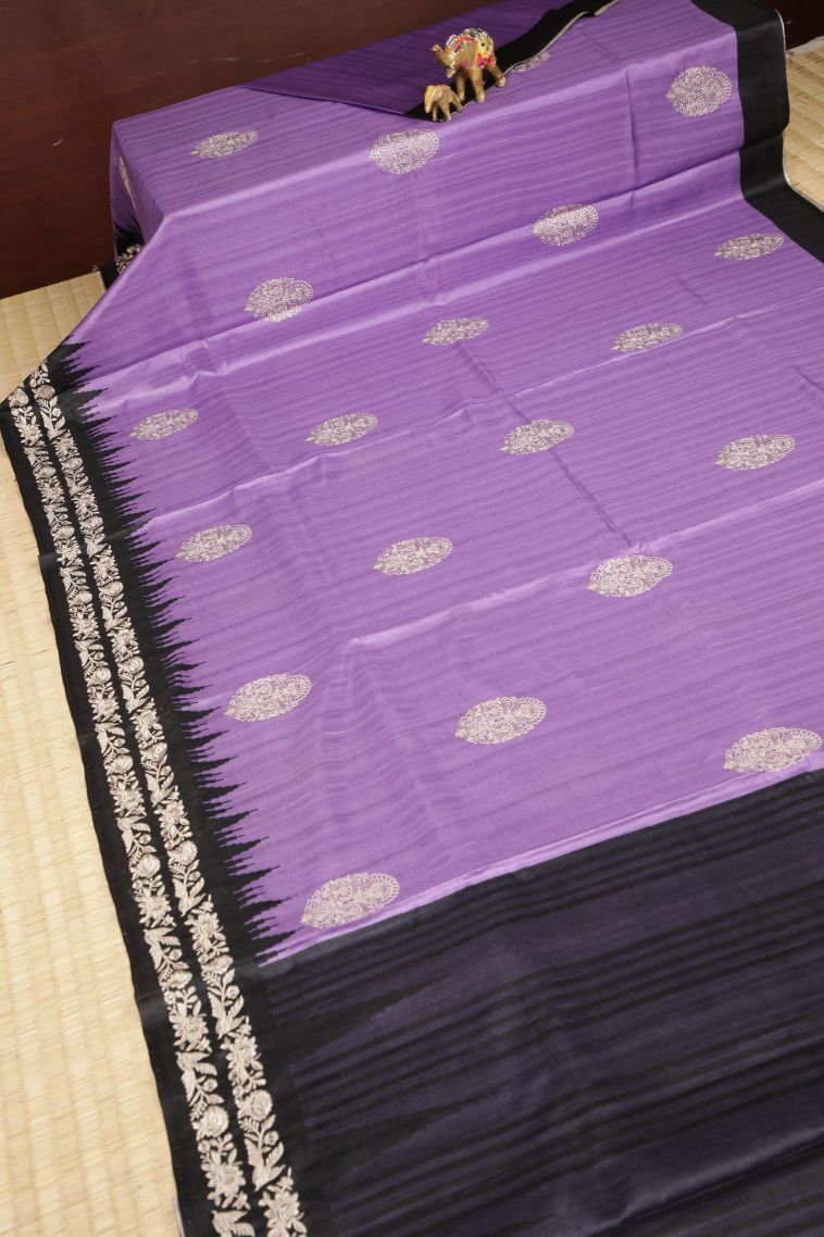 Orchid Purple Tussar Saree with Without Zari Zari Buttis (small Dots Or Motifs) view 2