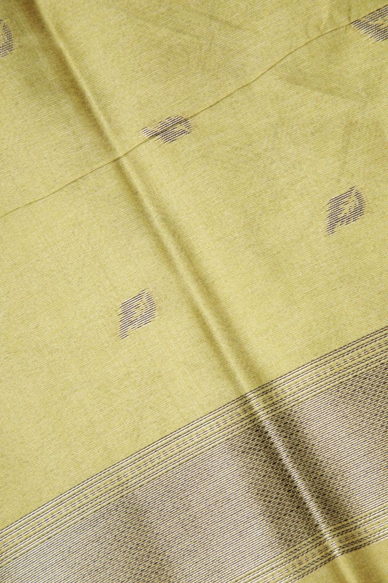 Mint Green Tussar Saree with Bronze Zari Buttis (small Dots Or Motifs) view 3