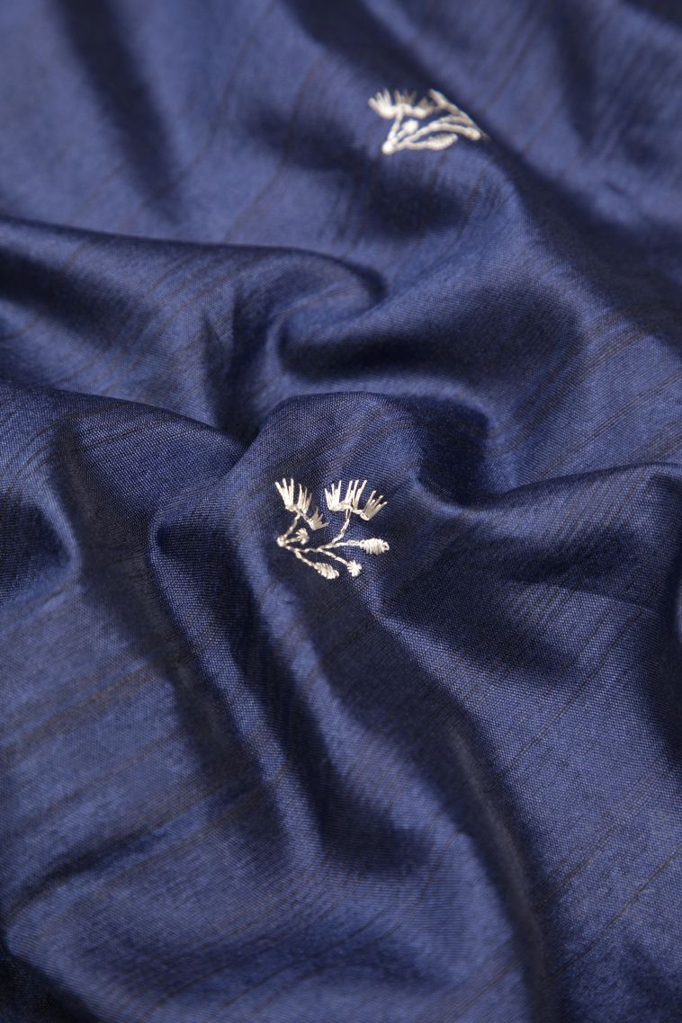 Indigo Blue Tussar Saree with Without Zari Zari Buttis (small Dots Or Motifs) view 4