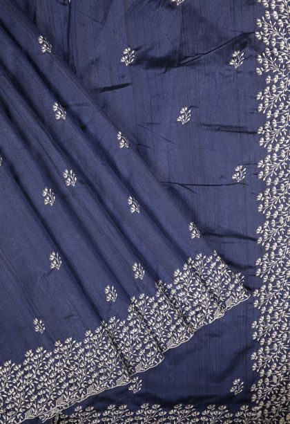 Indigo Blue Tussar Saree with Without Zari Zari Buttis (small Dots Or Motifs)