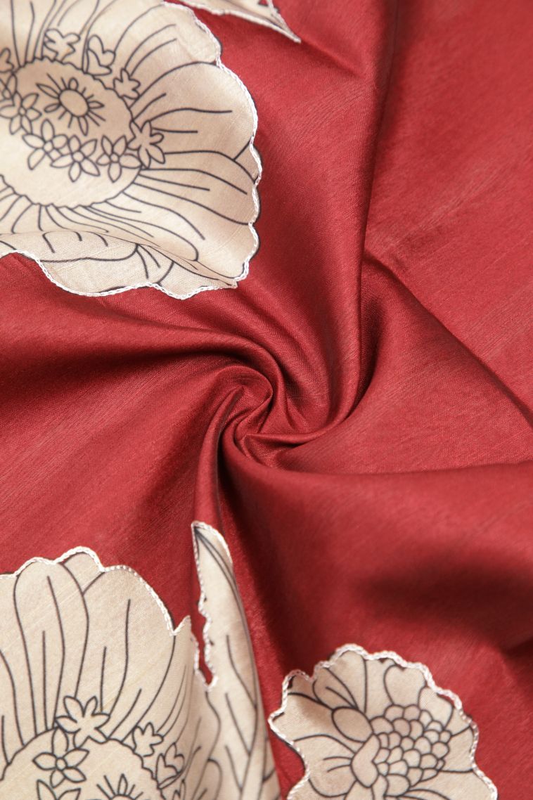 Apple Red Tussar Saree with Without Zari Zari Floral Patterns view 4