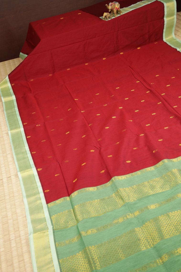 Apple Red Kalyani Cotton with Without Zari Zari Buttis (small Dots Or Motifs) view 2