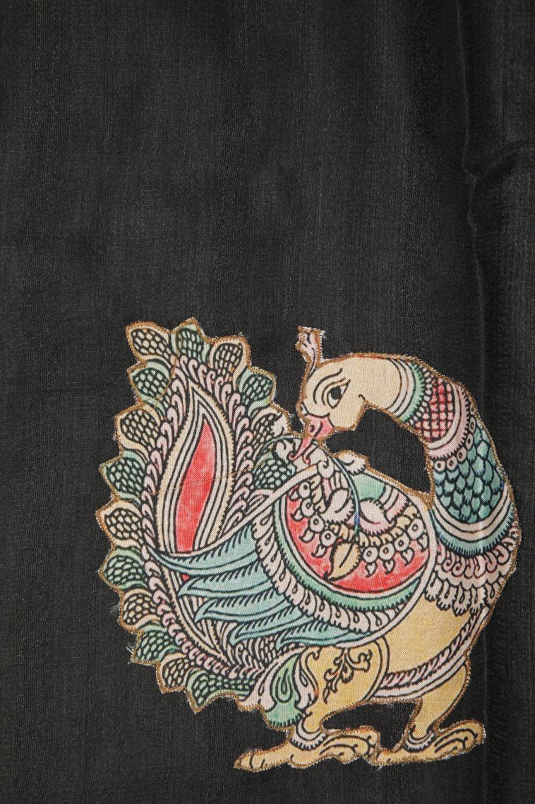 Asphalt Black Tussar Saree with Without Zari Zari Floral Patterns view 3