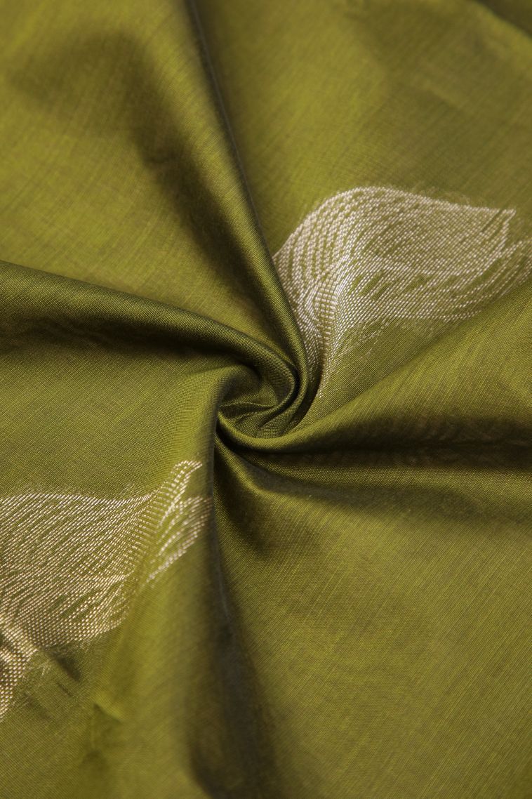 Pickle Green Silk Cotton Sarees with Bronze Zari Buttis (small Dots Or Motifs) view 4