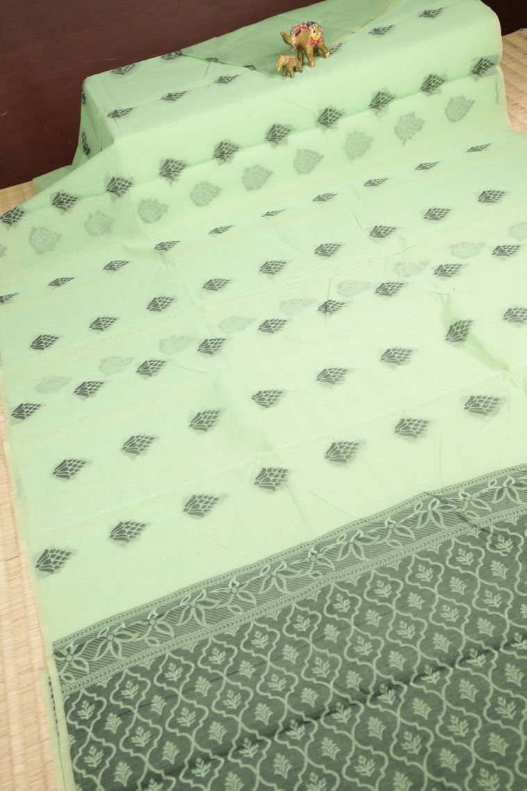 Pistachio Green Silk Cotton with Without Zari Zari Buttis (small Dots Or Motifs) view 2