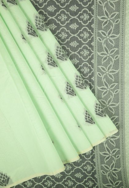 Pistachio Green Silk Cotton with Without Zari Zari Buttis (small Dots Or Motifs)