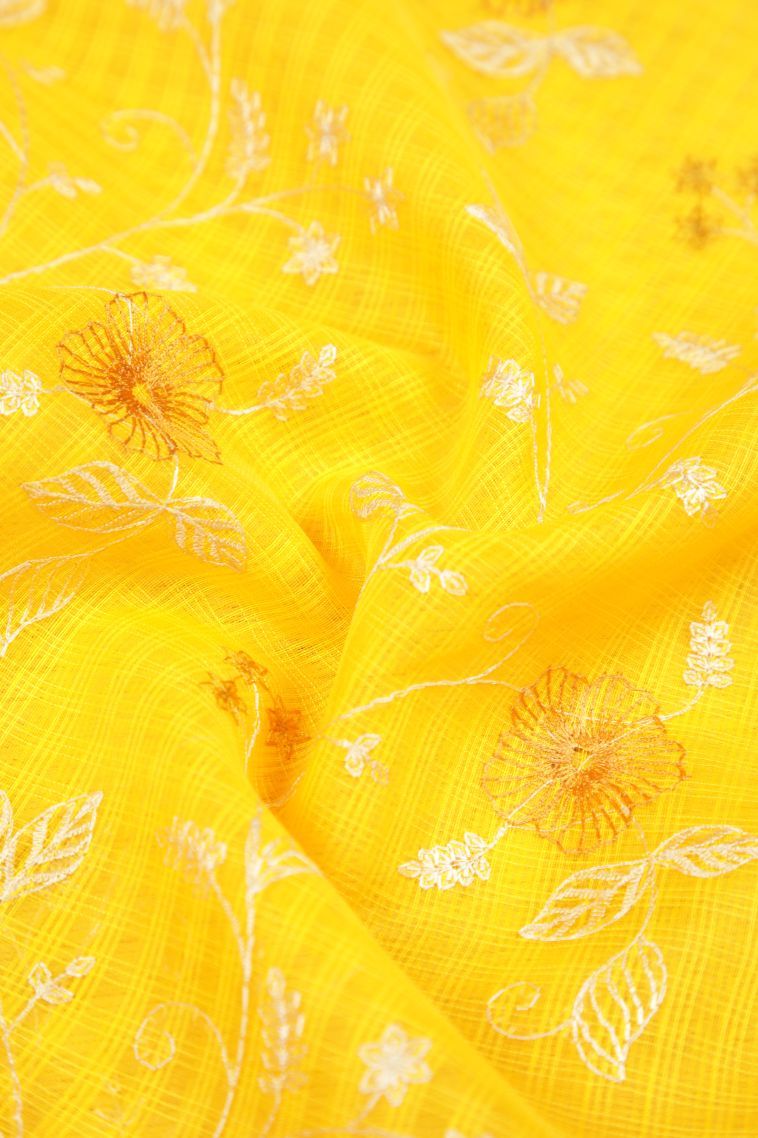 Lemon Yellow Tussar Saree with Without Zari Zari Floral Patterns view 4