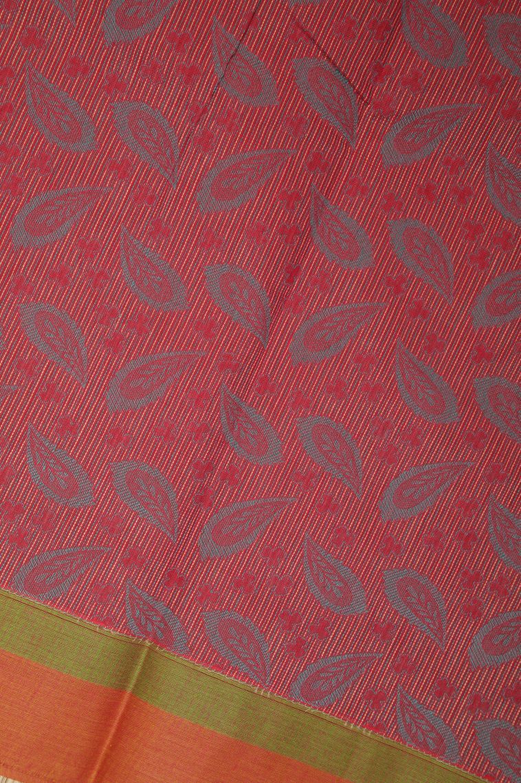 Rose  Red Kovai Cotton Sarees with Without Zari Zari Buttis (small Dots Or Motifs) view 3