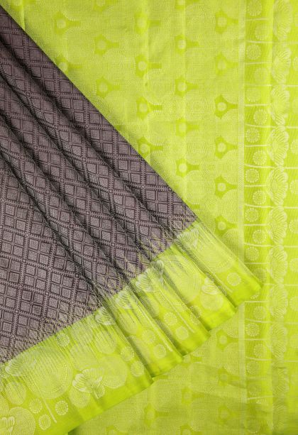 Mulberry Purple Soft Silk Saree with Silver Zari Floral Patterns