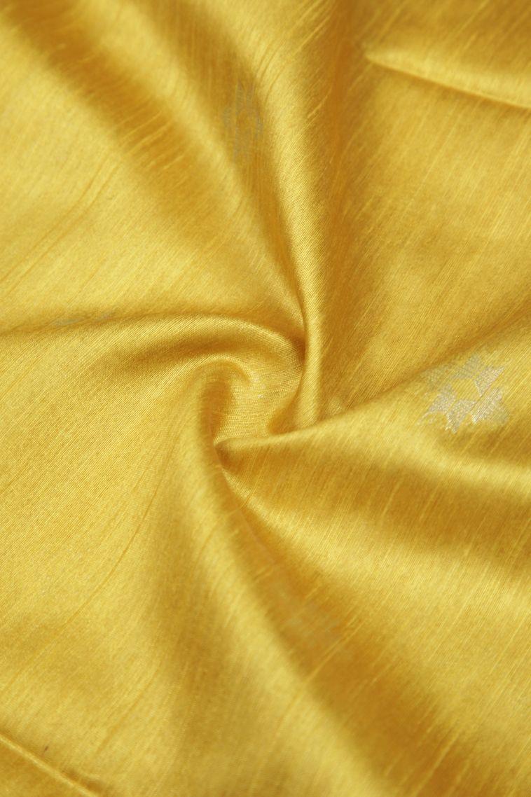 Lemon Yellow Tussar Saree with Silver Zari Buttis (small Dots Or Motifs) view 4