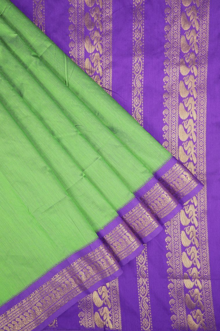 Emerald Green Kalyani Cotton with Without Zari Zari Plain view 1