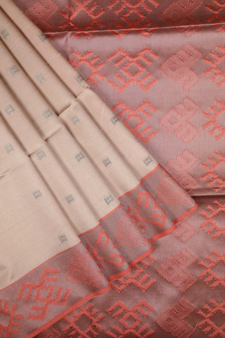 Lemonade Pink Tussar Saree with Bronze Zari Buttis (small Dots Or Motifs) view 1
