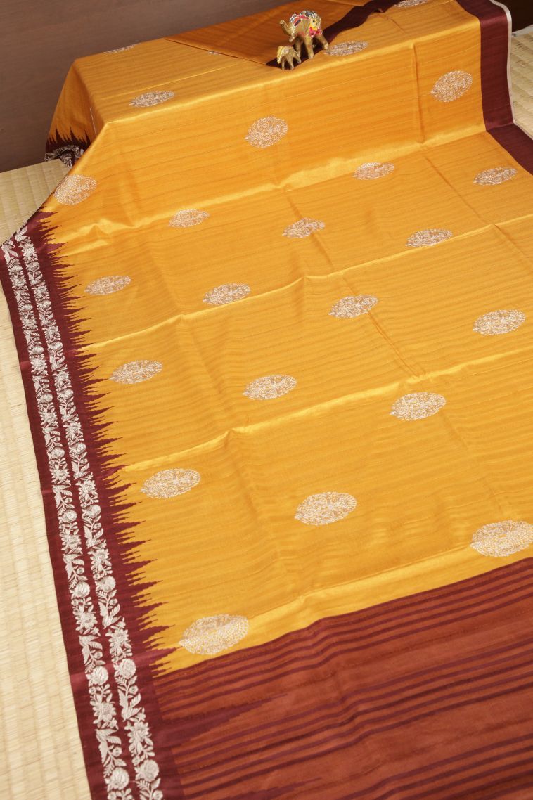 Gold Tussar Saree with Without Zari Zari Buttis (small Dots Or Motifs) view 2