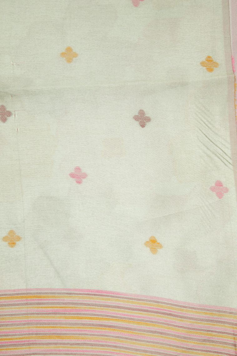 Pistachio Green Tussar Saree with Bronze Zari Buttis (small Dots Or Motifs) view 3