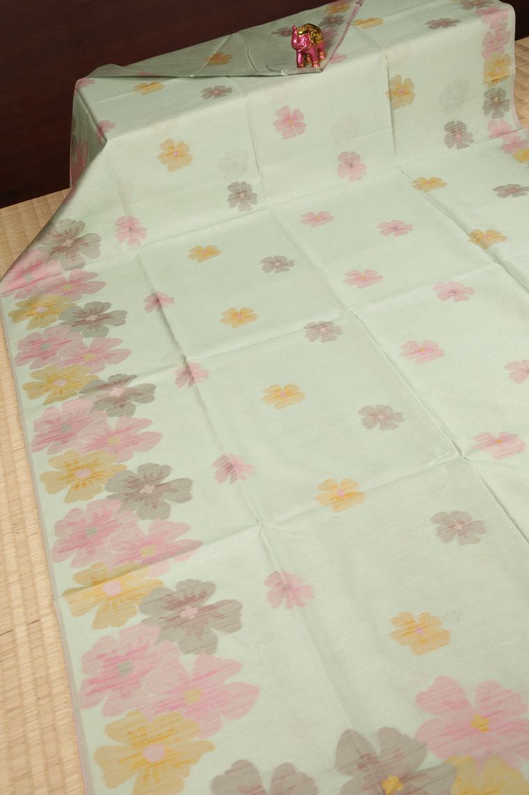 Pistachio Green Tussar Saree with Bronze Zari Buttis (small Dots Or Motifs) view 2