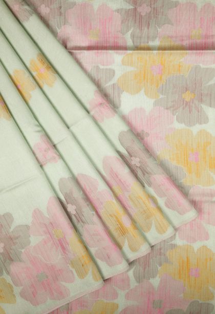 Pistachio Green Tussar Saree with Bronze Zari Buttis (small Dots Or Motifs)