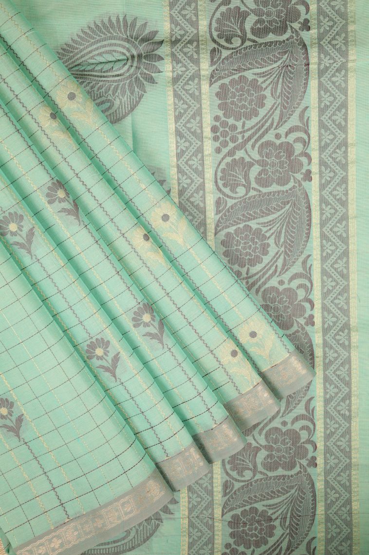 Lime Green Kovai Cotton Sarees with Without Zari Zari Checks view 1