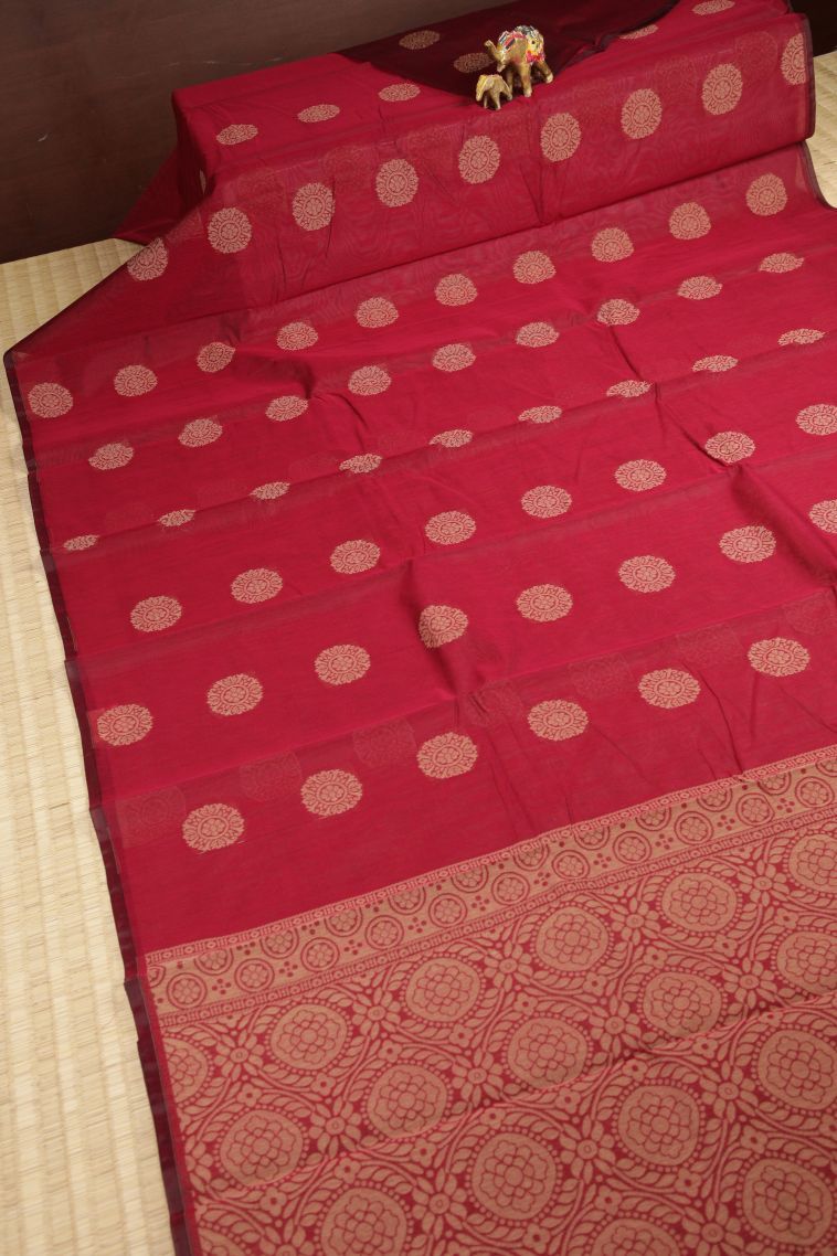 Candy Red Silk Cotton with Without Zari Zari Buttis (small Dots Or Motifs) view 2