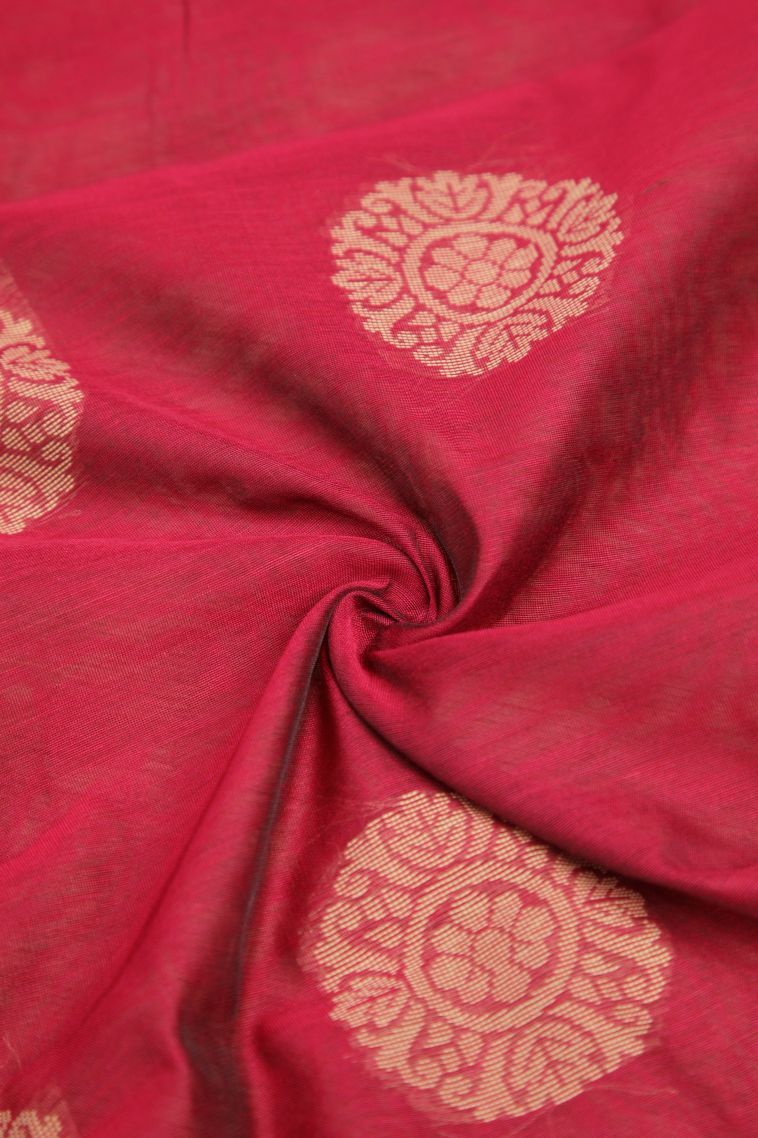 Candy Red Silk Cotton with Without Zari Zari Buttis (small Dots Or Motifs) view 4