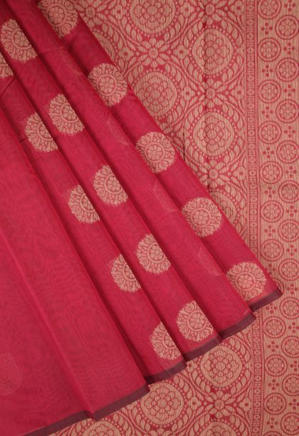 Candy Red Silk Cotton with Without Zari Zari Buttis (small Dots Or Motifs)