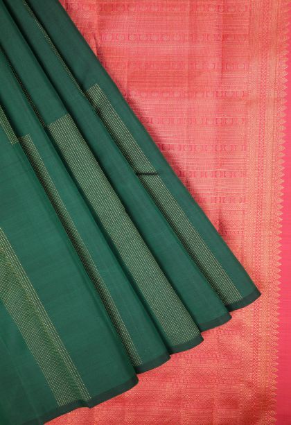 Pine Green Kanchipuram Silk Sarees with Gold Zari Stripes