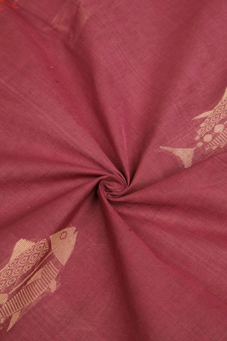Blush Red Pure Handloom Kovai Cotton with Without Zari Zari Buttis (small Dots Or Motifs) view 4