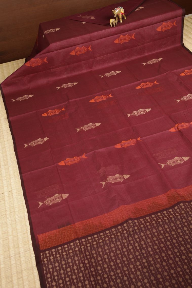 Blush Red Pure Handloom Kovai Cotton with Without Zari Zari Buttis (small Dots Or Motifs) view 2