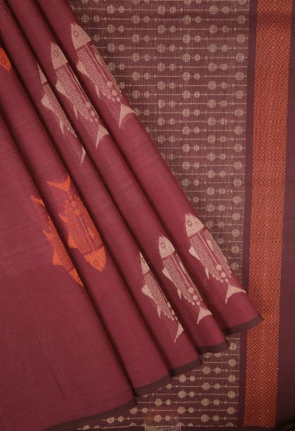 Blush Red Pure Handloom Kovai Cotton with Without Zari Zari Buttis (small Dots Or Motifs)