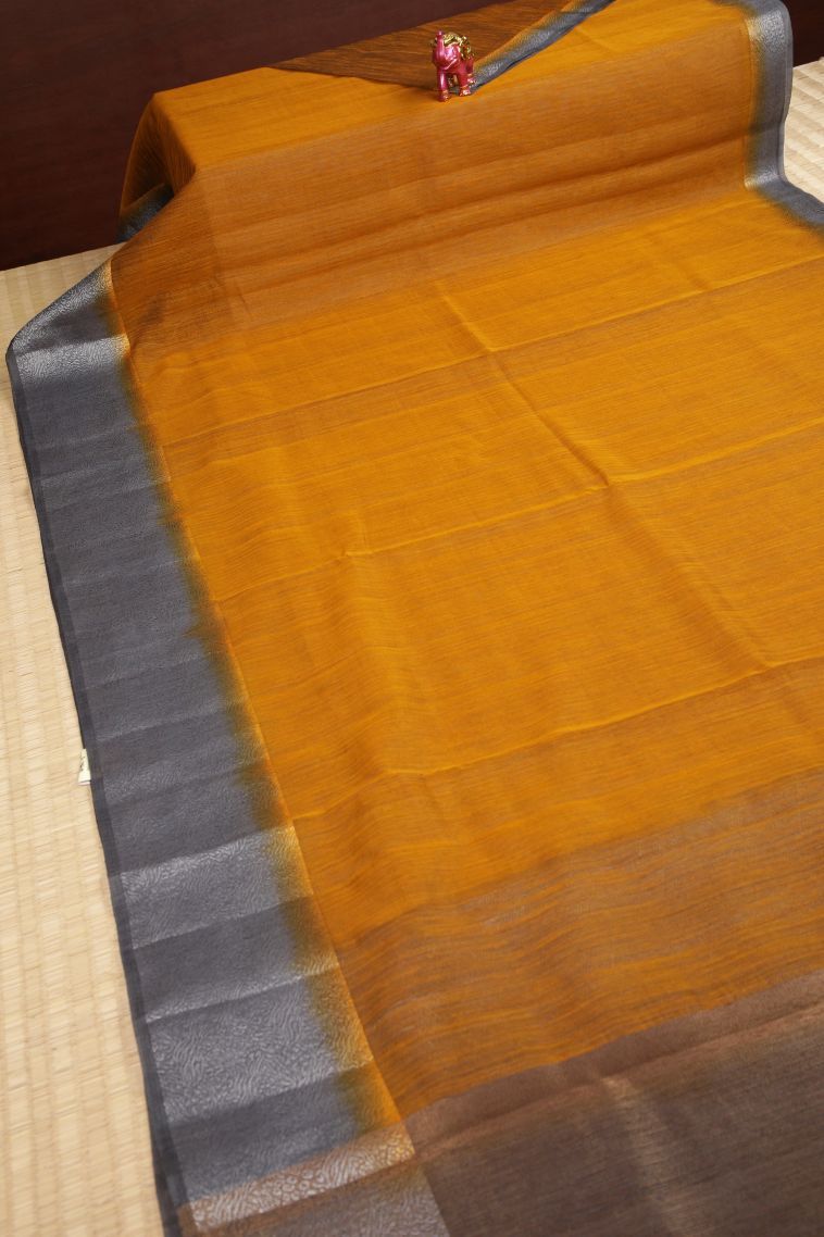 Honey Orange Tussar Saree with Without Zari Zari Plain view 2