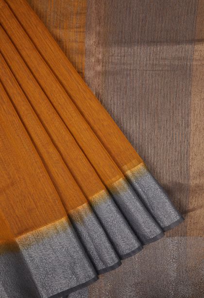 Honey Orange Tussar Saree with Without Zari Zari Plain