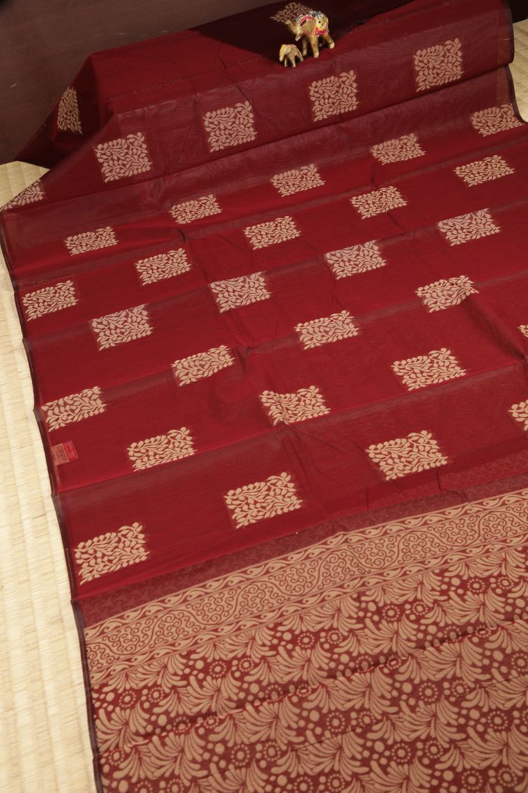 Apple Red Silk Cotton with Without Zari Zari Buttis (small Dots Or Motifs) view 2