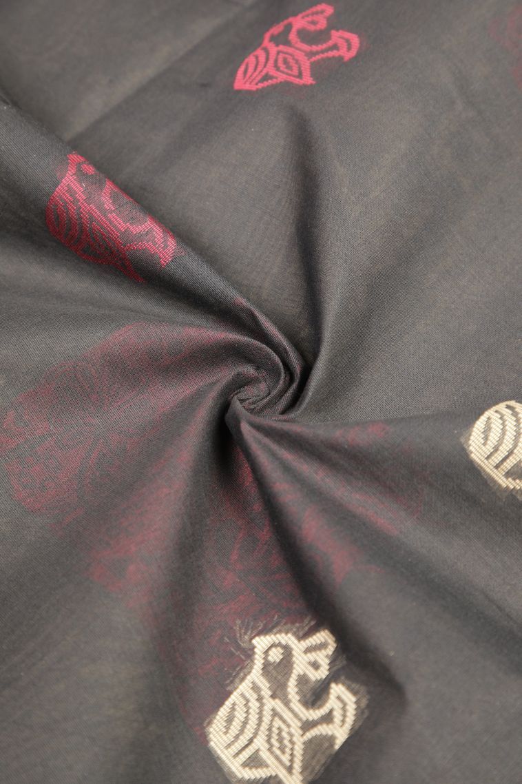 Asphalt Black Poly Cotton Sarees with Without Zari Zari Buttis (small Dots Or Motifs) view 4
