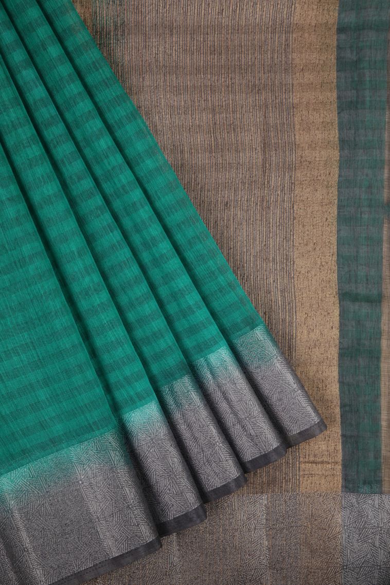 Pickle Green Tussar Saree with Without Zari Zari Stripes view 1