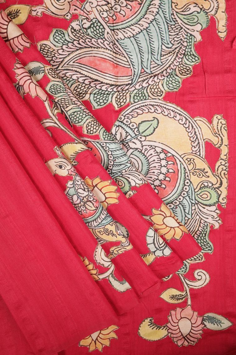 Rosewood Pink Tussar Saree with Without Zari Zari Floral Patterns view 1