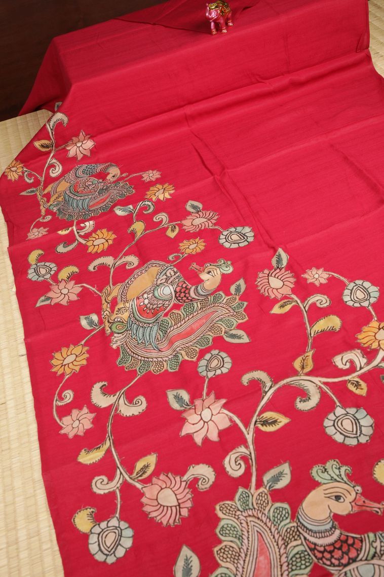 Rosewood Pink Tussar Saree with Without Zari Zari Floral Patterns view 2