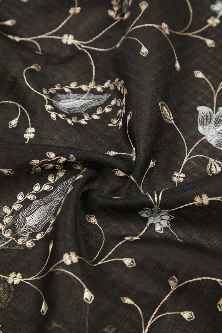 Asphalt Black Tussar Saree with Without Zari Zari Floral Patterns view 4