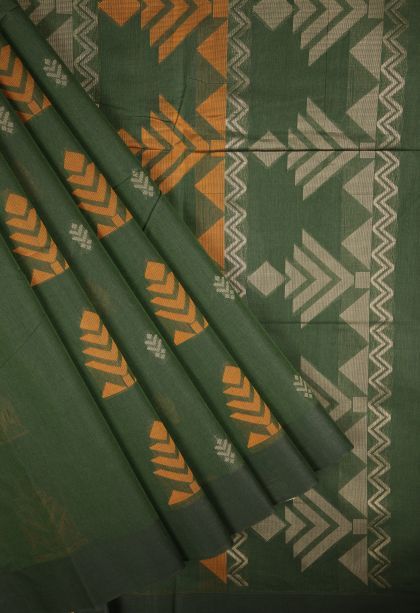 Bottle Green Kovai Cotton Sarees with Without Zari Zari Buttis (small Dots Or Motifs)