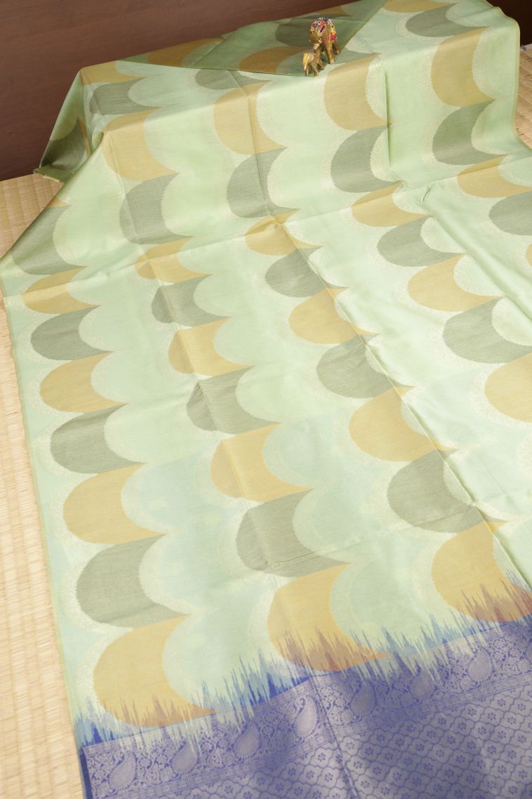 Mint Green Tussar Saree with Without Zari Zari Floral Patterns view 2